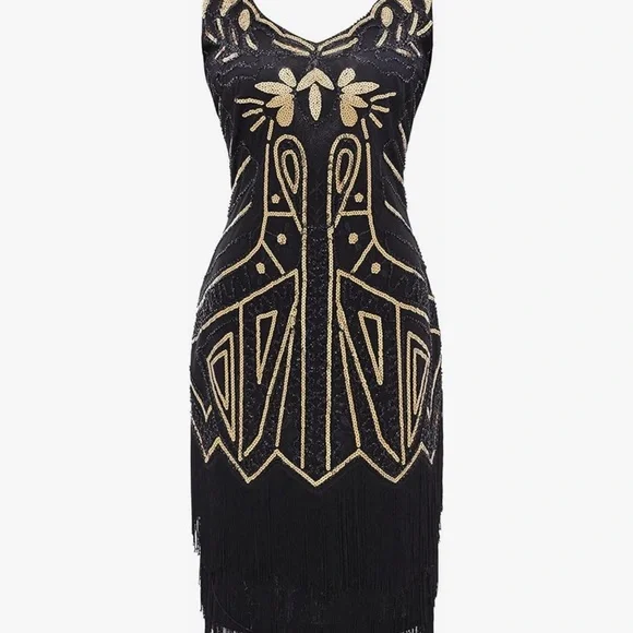 Elegant Black and Gold Mini Dress - Picture 2 of 9